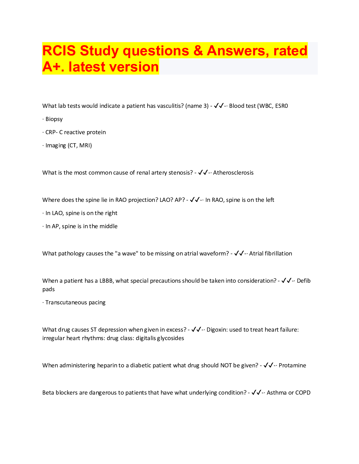 Preview image for RCIS Study questions & Answers, rated  A+. latest version